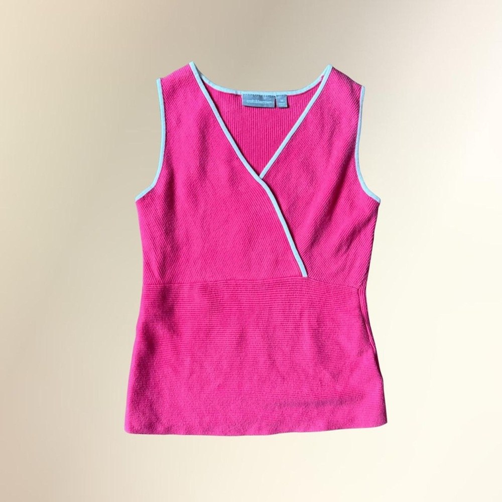 croft & barrow Bright Pink Tank with Light Blue Trim